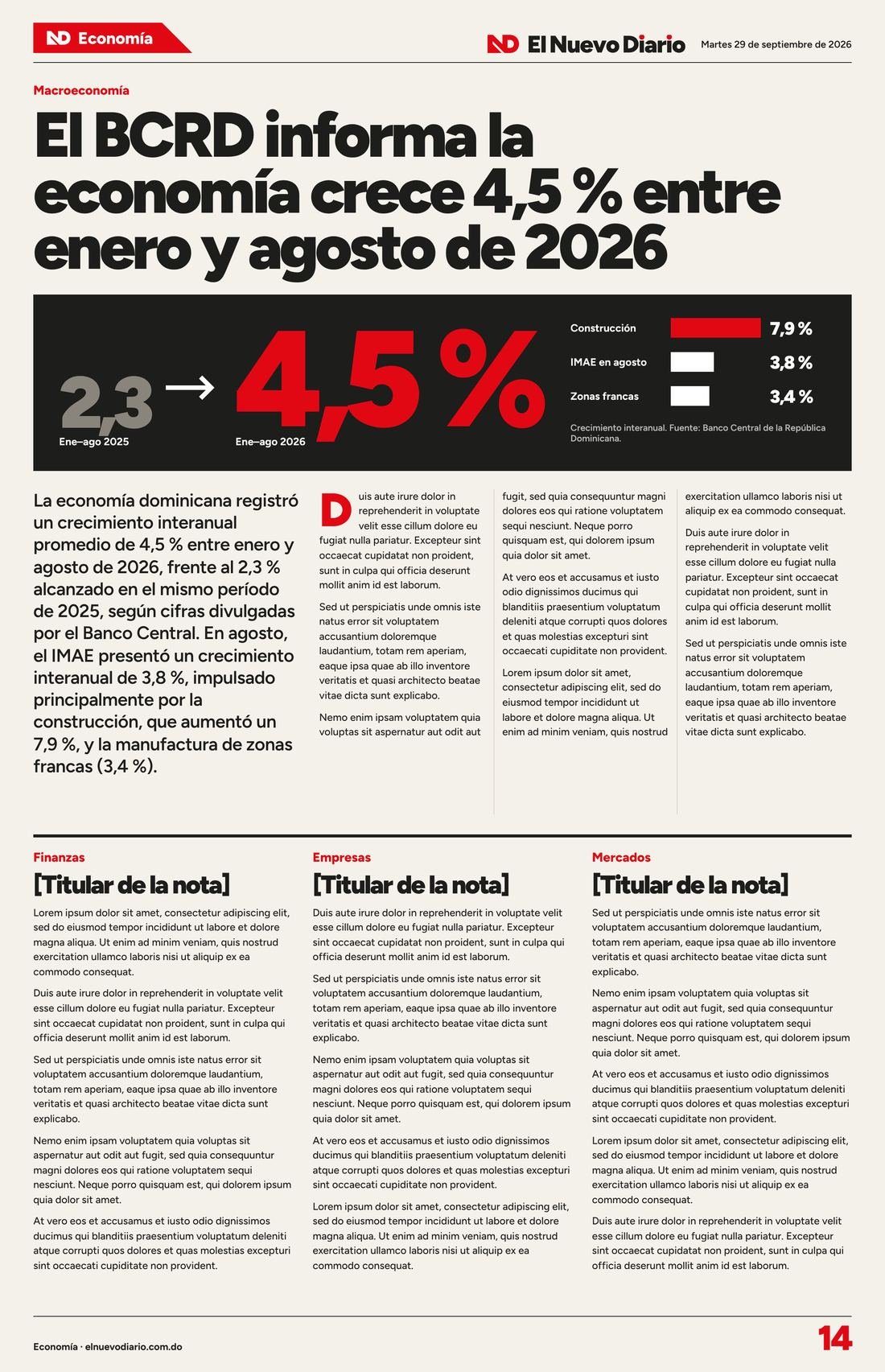 Página 14, Economía, rediseñada